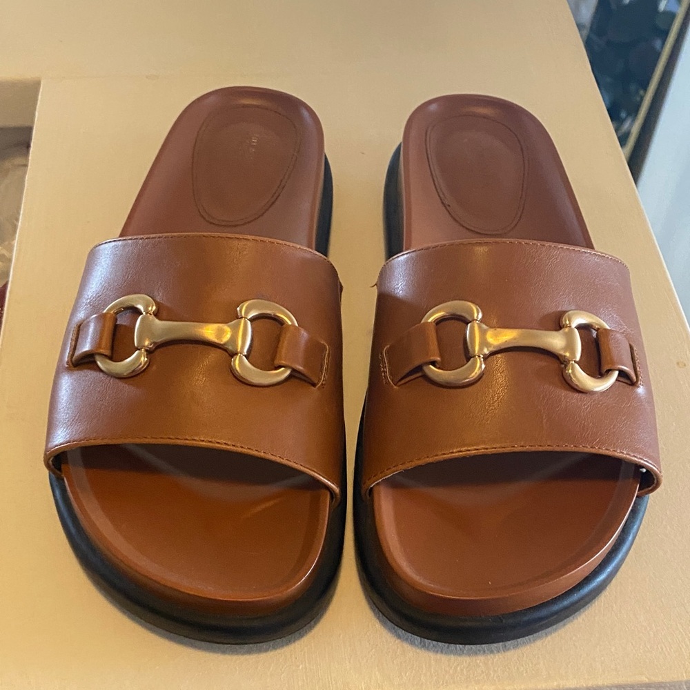 Sonoma Tan Leather Mules with Gold Detail